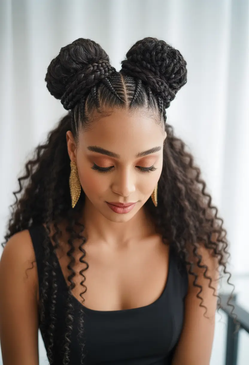 Beautiful Summer Braids for Black Women 2025 Double Bun Braid Fantasy