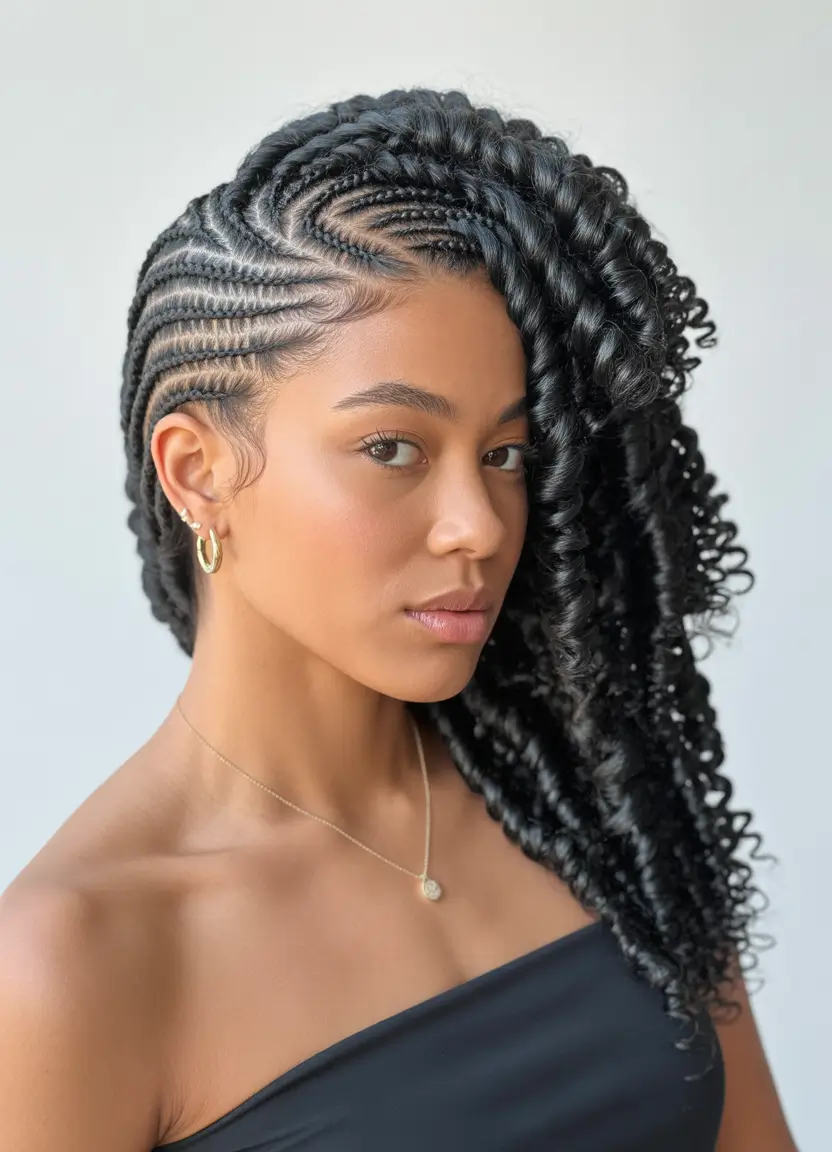 Beautiful Summer Braids for Black Women 2025 Cornrow Swirl Meets Curly Cascade