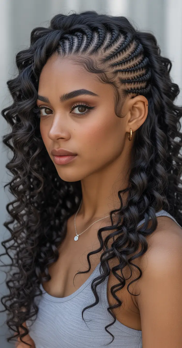 Beautiful Summer Braids for Black Women 2025 Goddess Curls with Tight Cornrow Detailing