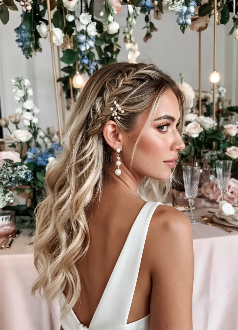 Bridal Hairstyles Ideas You'll Love in Summer 2025! Half-Up Pearl Braided Beauty