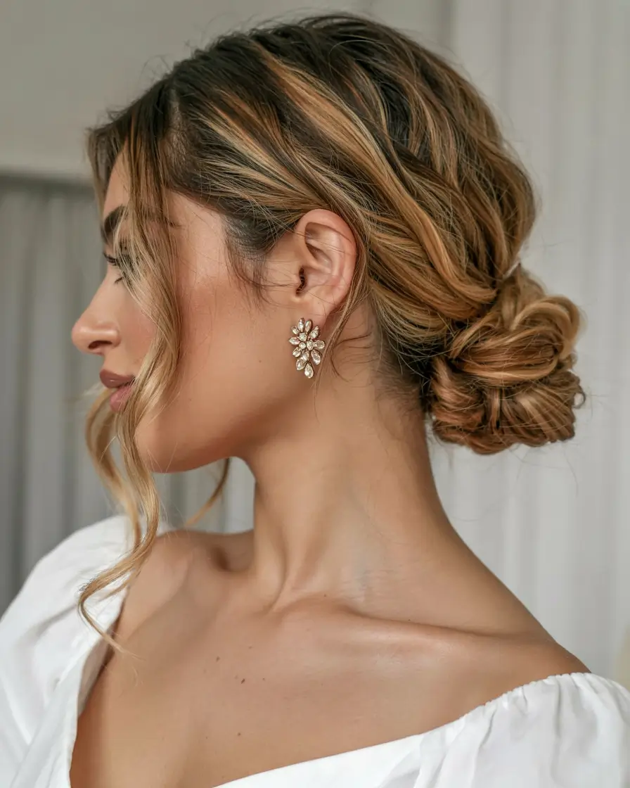 Bridal Hairstyles Ideas You'll Love in Summer 2025! Modern Twisted Low Bun with Face-Framing Waves