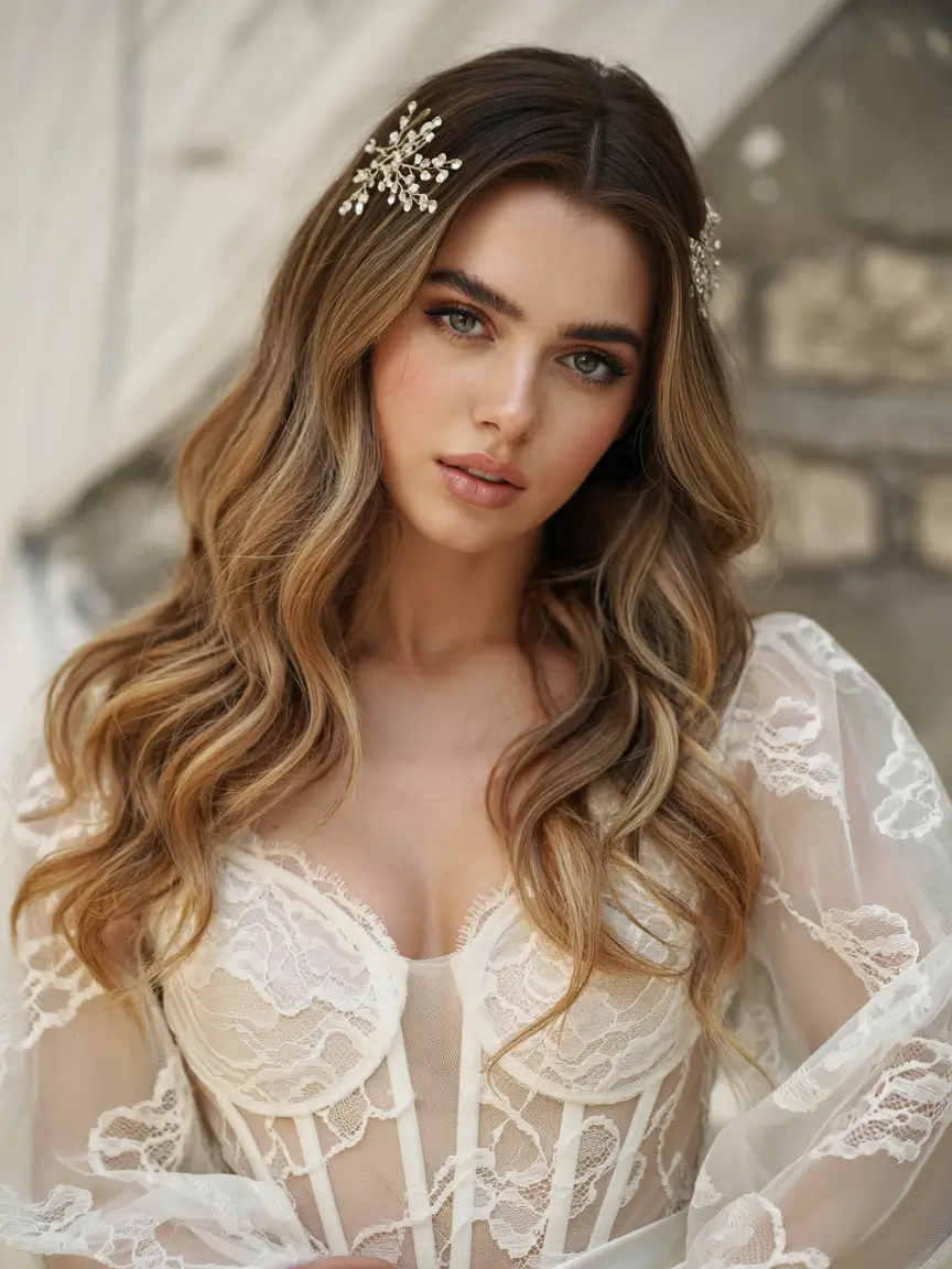 Bridal Hairstyles Ideas You'll Love in Summer 2025! Romantic Waves with Pearl Accents