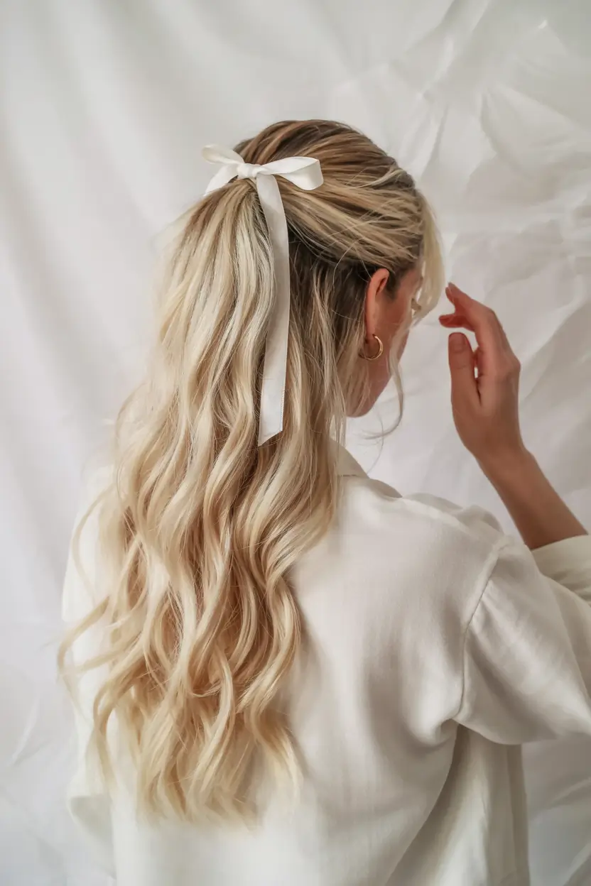 Bridal Hairstyles Ideas You'll Love in Summer 2025! Soft Ponytail with a Whisper of Ribbon