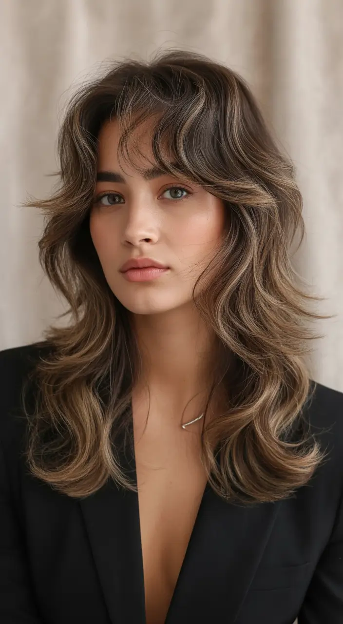 Brunette Highlights for a Sun-Kissed Look - Summer 2025! Feathered Shag with Smoky Contrast