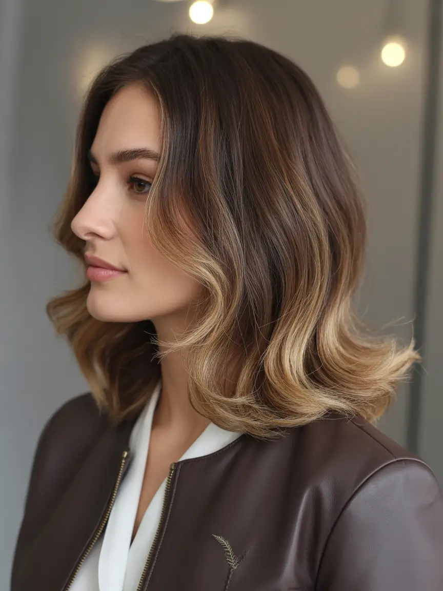 Brunette Highlights for a Sun-Kissed Look - Summer 2025! Airy Chocolate Lob with Flipped Ends