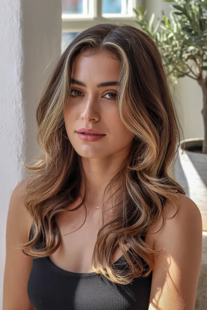 Brunette Highlights for a Sun-Kissed Look - Summer 2025! Sunlit Curtain Contour with Soft Volume