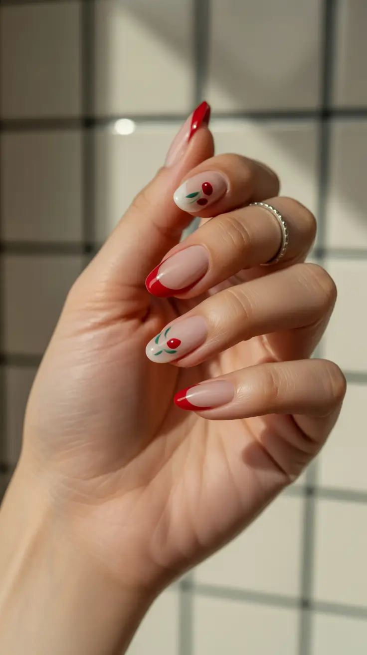 cherry-nails-inspo-2025-Minimal-French-with-Cherry-Dip