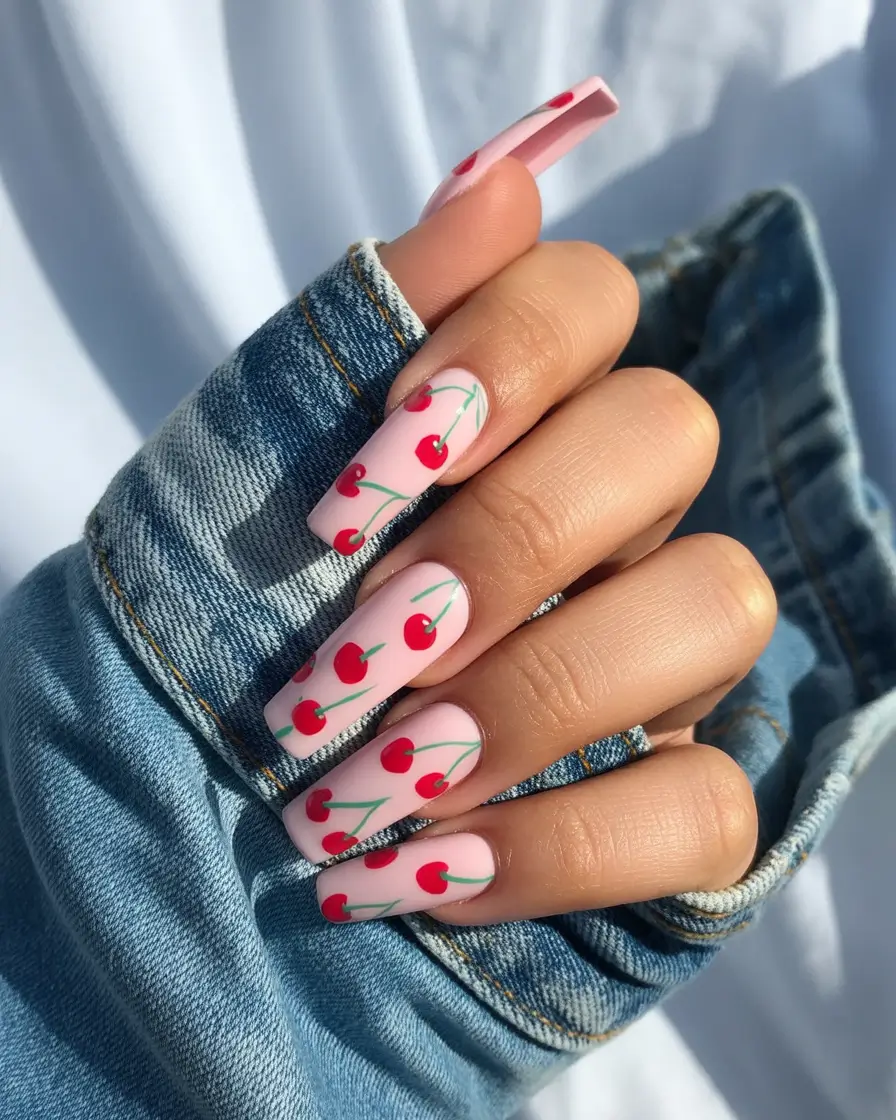 cherry-nails-inspo-2025-pink-matte-explosion-with-cherry-scatter