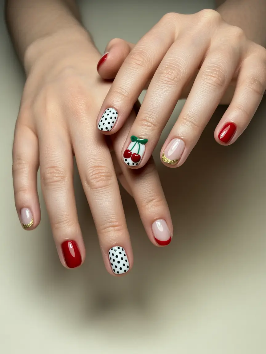 cherry-nails-inspo-2025-Polka-Glam-with-3D-Twist
