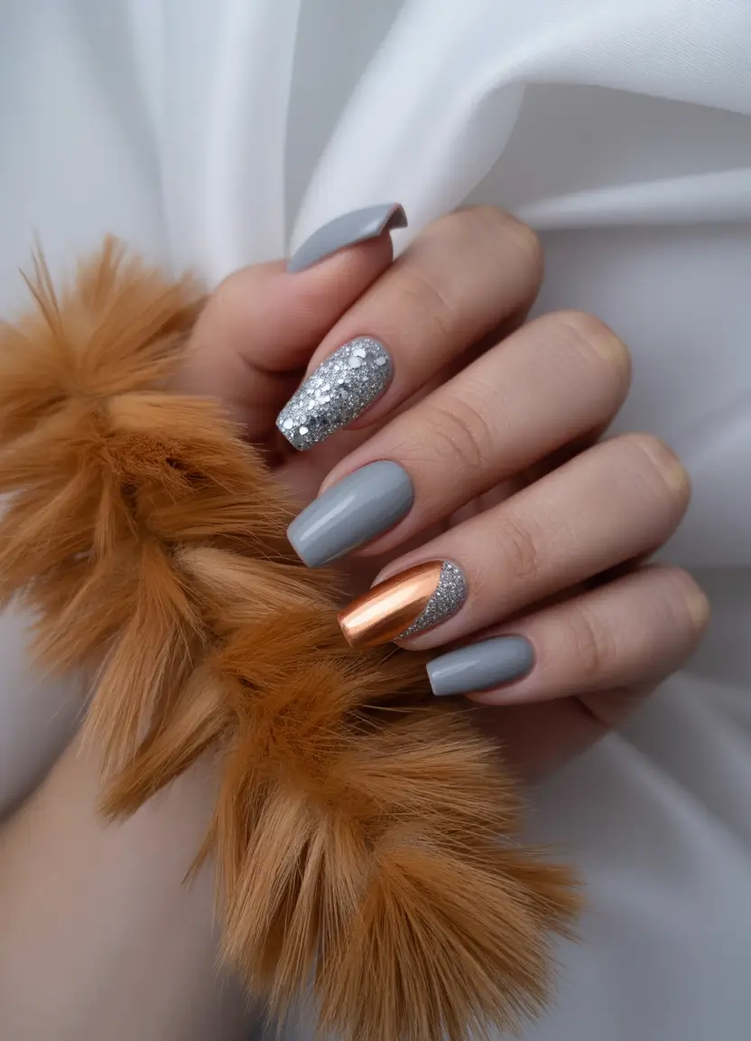 coffin summer nails ideas 2025 Chrome and Glitter Clash—But Make It Chic