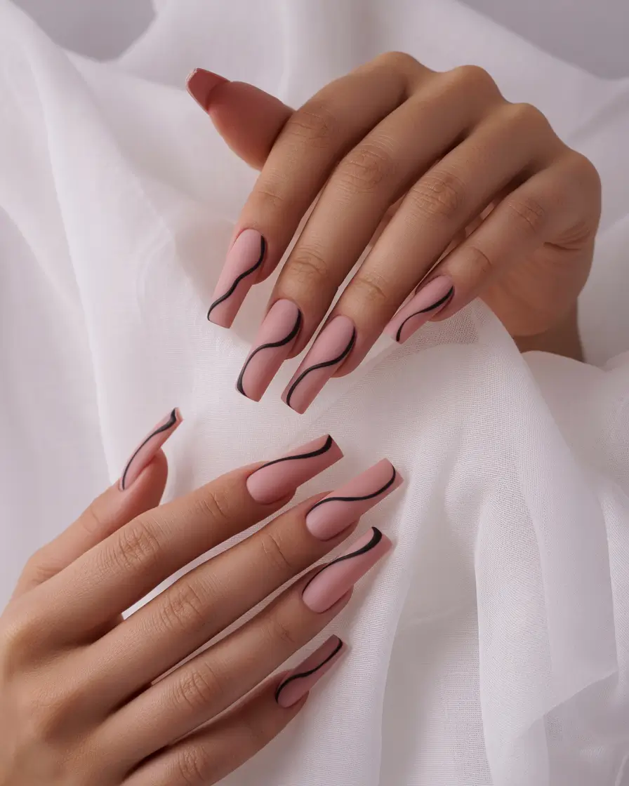 coffin summer nails ideas 2025 Matte Mauve with Inky Edges