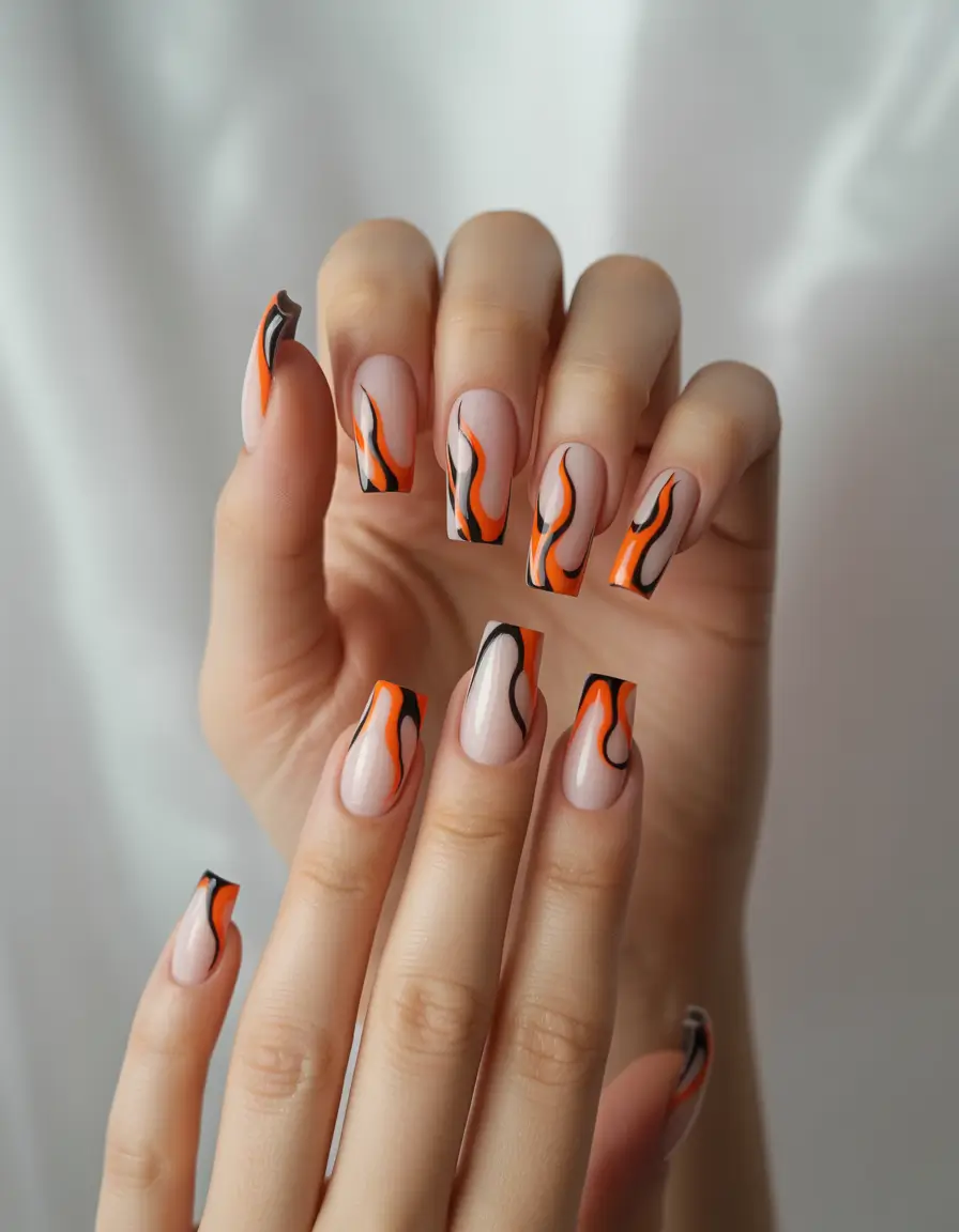 coffin summer nails ideas 2025 Burning Neon Flames