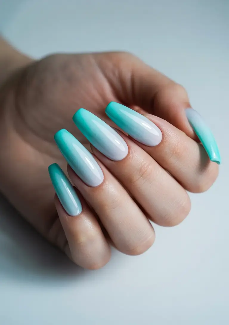 coffin summer nails ideas 2025 Mint Fade Daydream