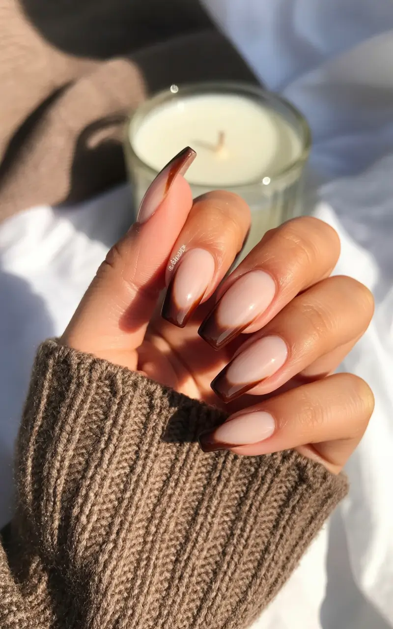 coffin summer nails ideas 2025 Toasted Mocha French