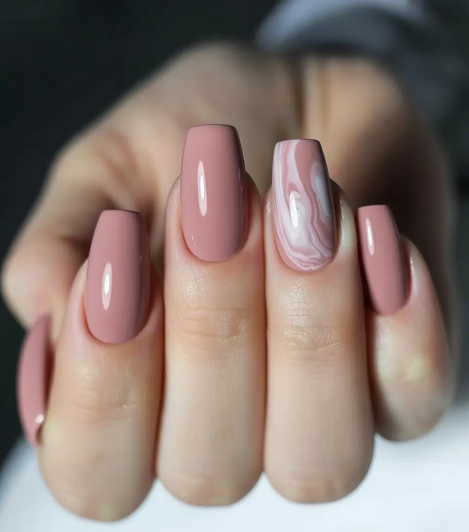 coffin summer nails ideas 2025 Mauve Marble Mood