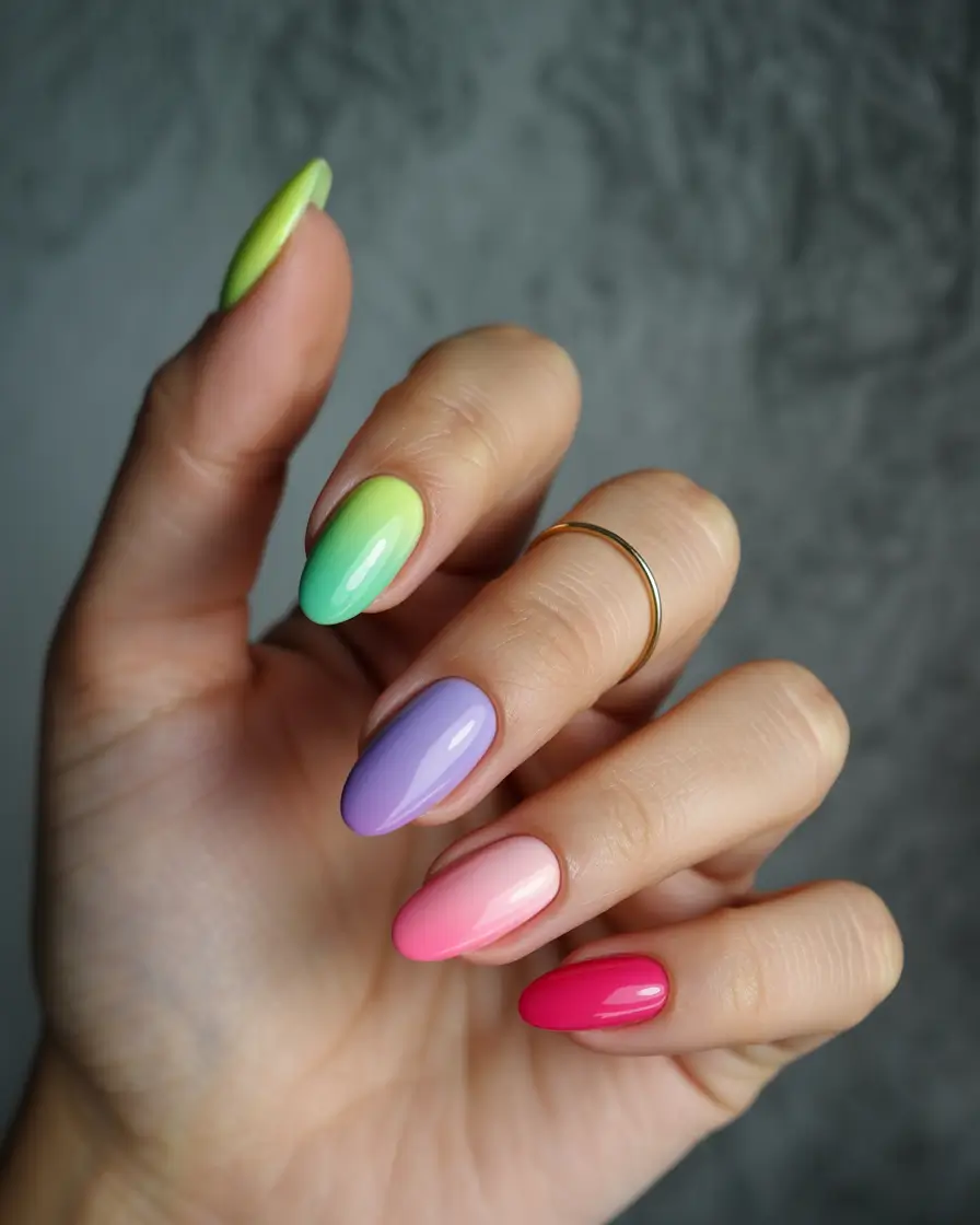 colorful summer nails ideas 2025 - Sunset Fade for the Color Chaser