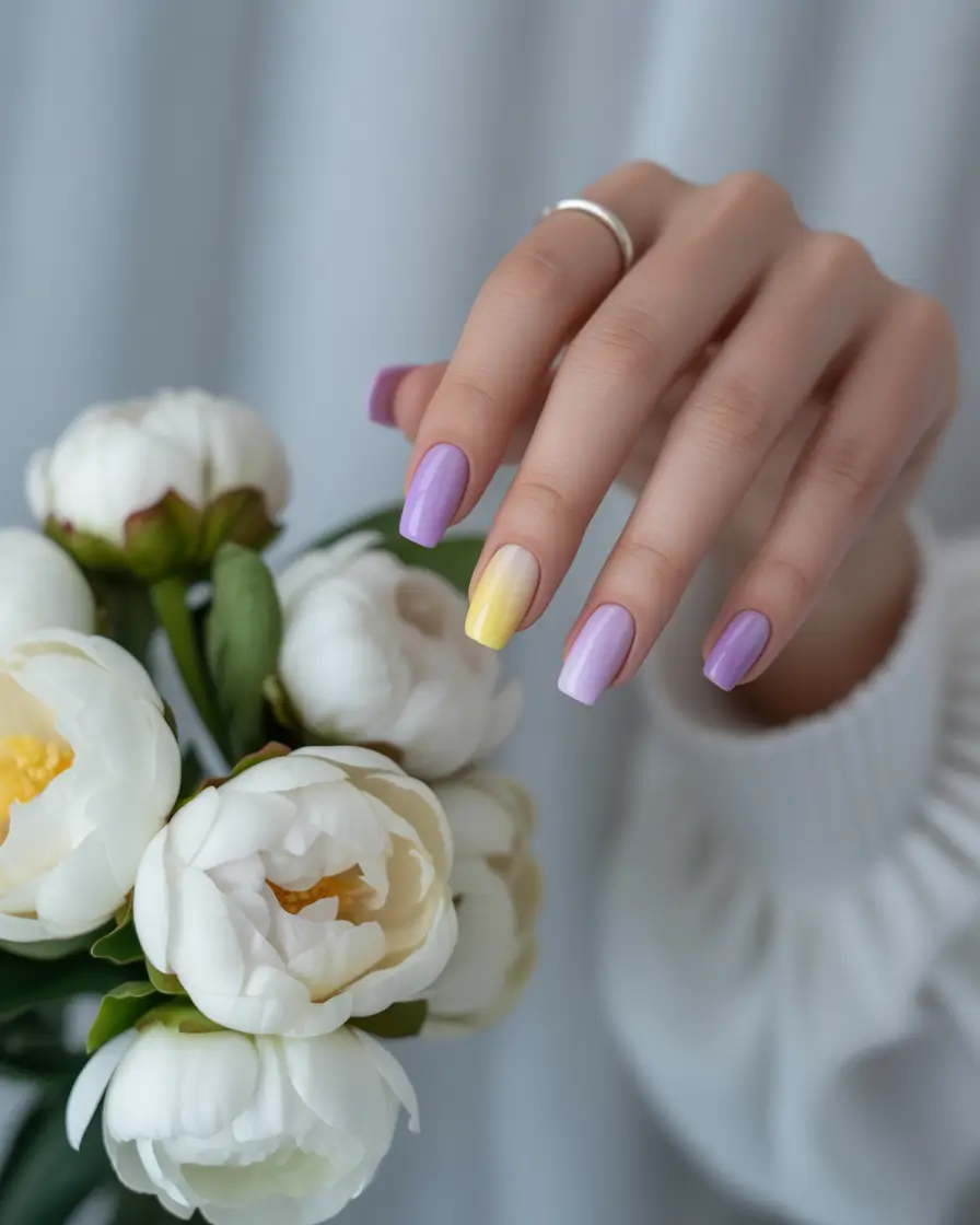 colorful summer nails ideas 2025 - Lemon Lavender Harmony
