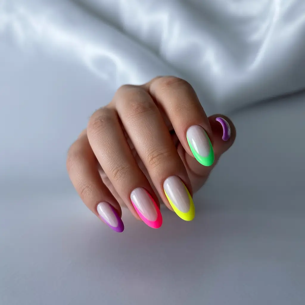 colorful summer nails ideas 2025 Neon Tip Gradient for the Modern Muse