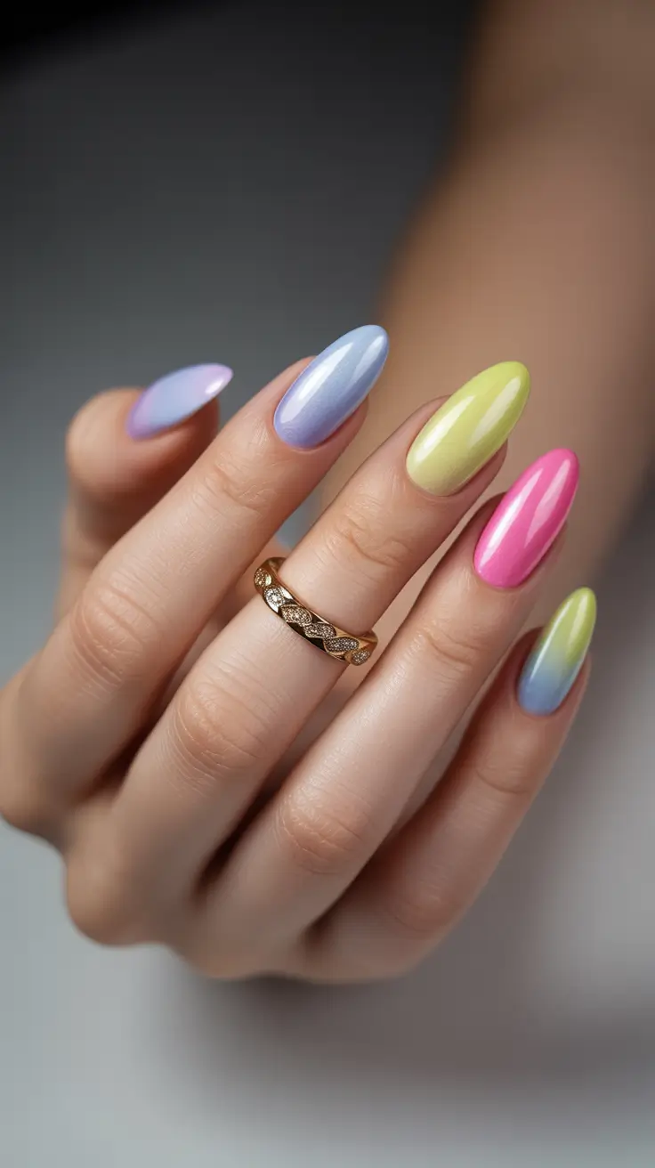 colorful summer nails ideas 2025 - High-Gloss Gel Pastels