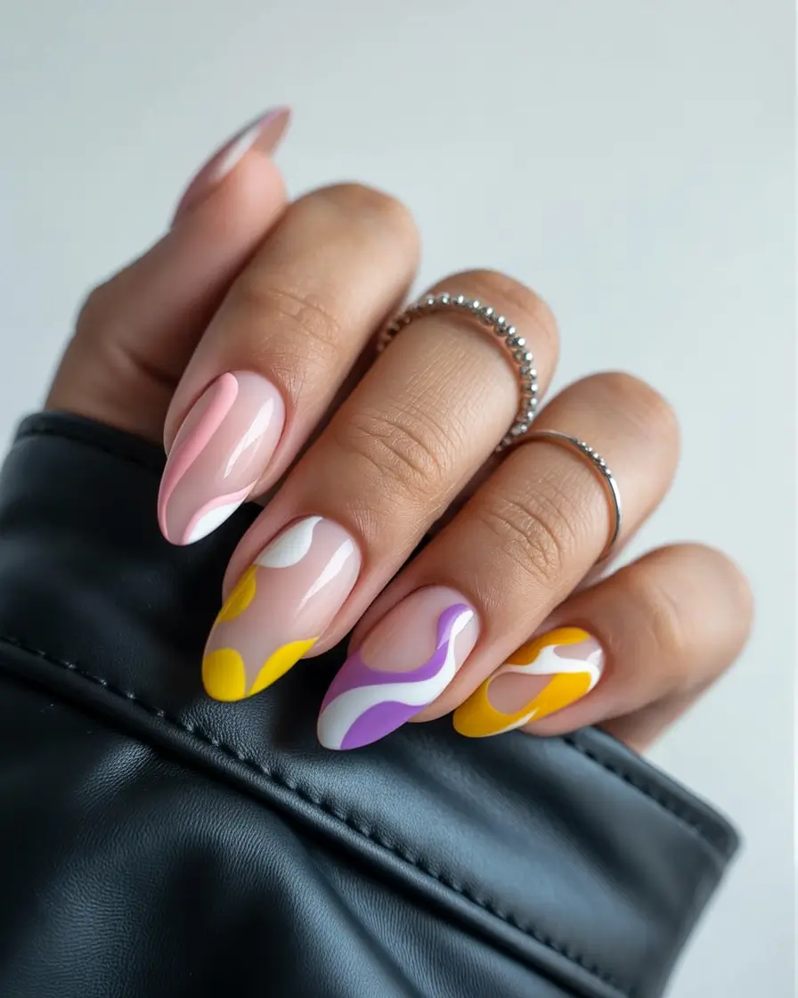 colorful summer nails ideas 2025 Retro Pop Meets Abstract Grooves
