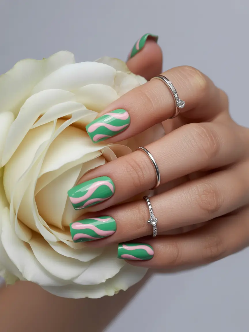 colorful summer nails ideas 2025 Minty Waves with Pastel Energy