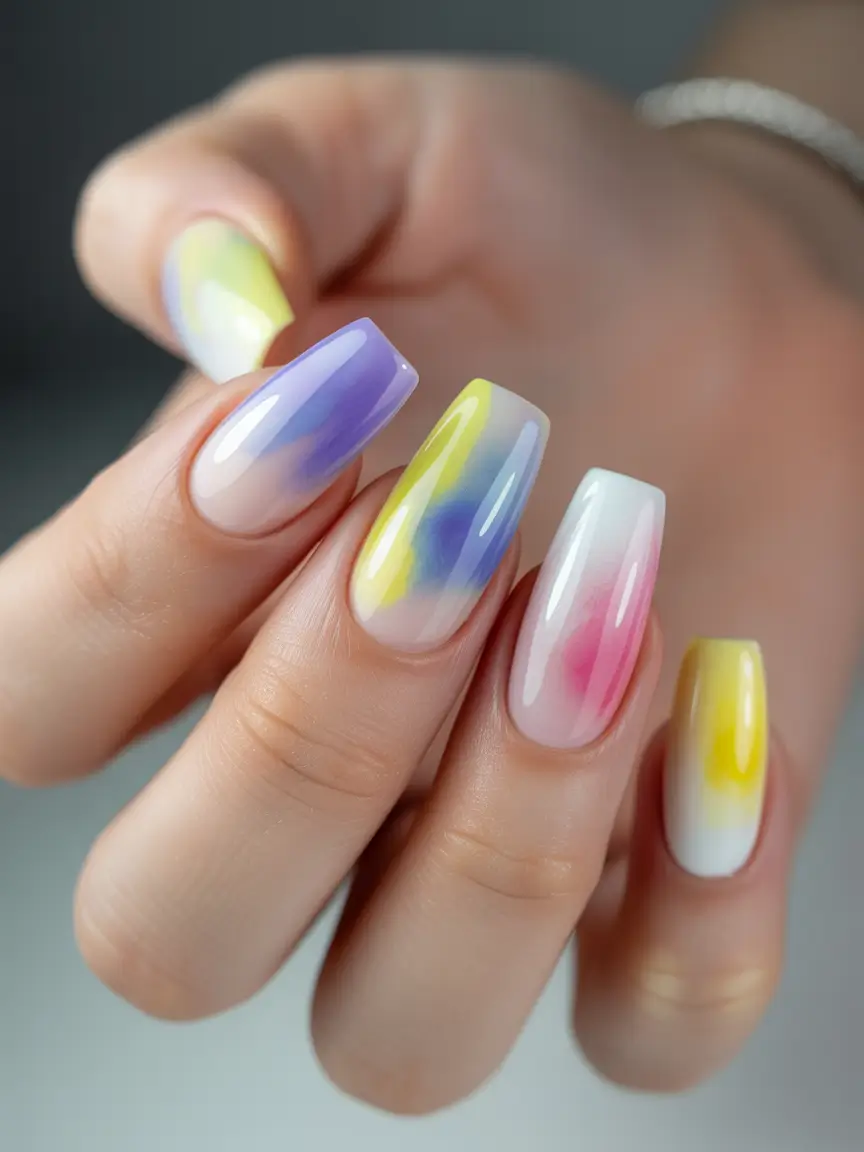 colorful summer nails ideas 2025 - Watercolor Whimsy