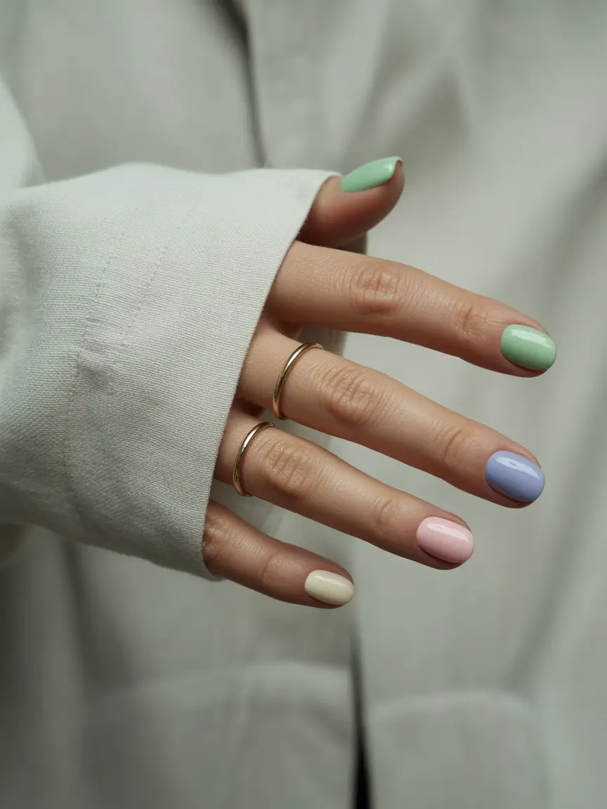 colorful summer nails ideas 2025 - Soft Matte Pastel Mix