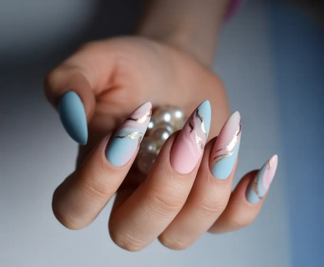 cute summer almond nails Mermaid Dust & Marshmallow Swirls