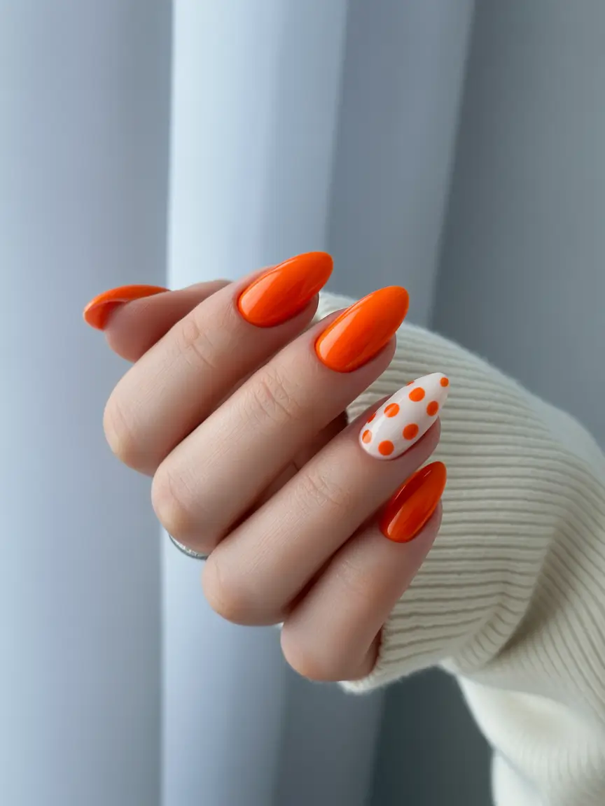 cute summer almond nails Citrus Pop with Playful Dots
