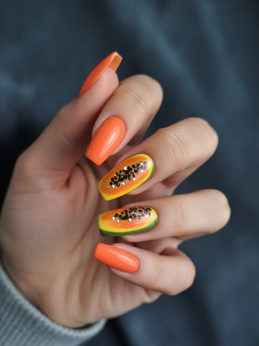 cute summer almond nails Sun-Kissed Papaya Pop