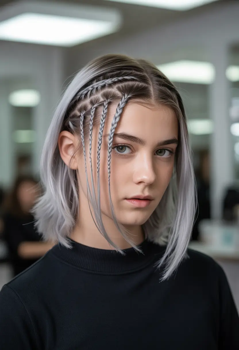 Cute Summer Hairstyles Teen Girls Will Love - 2025 Layered Micro Braids on Silver Bob