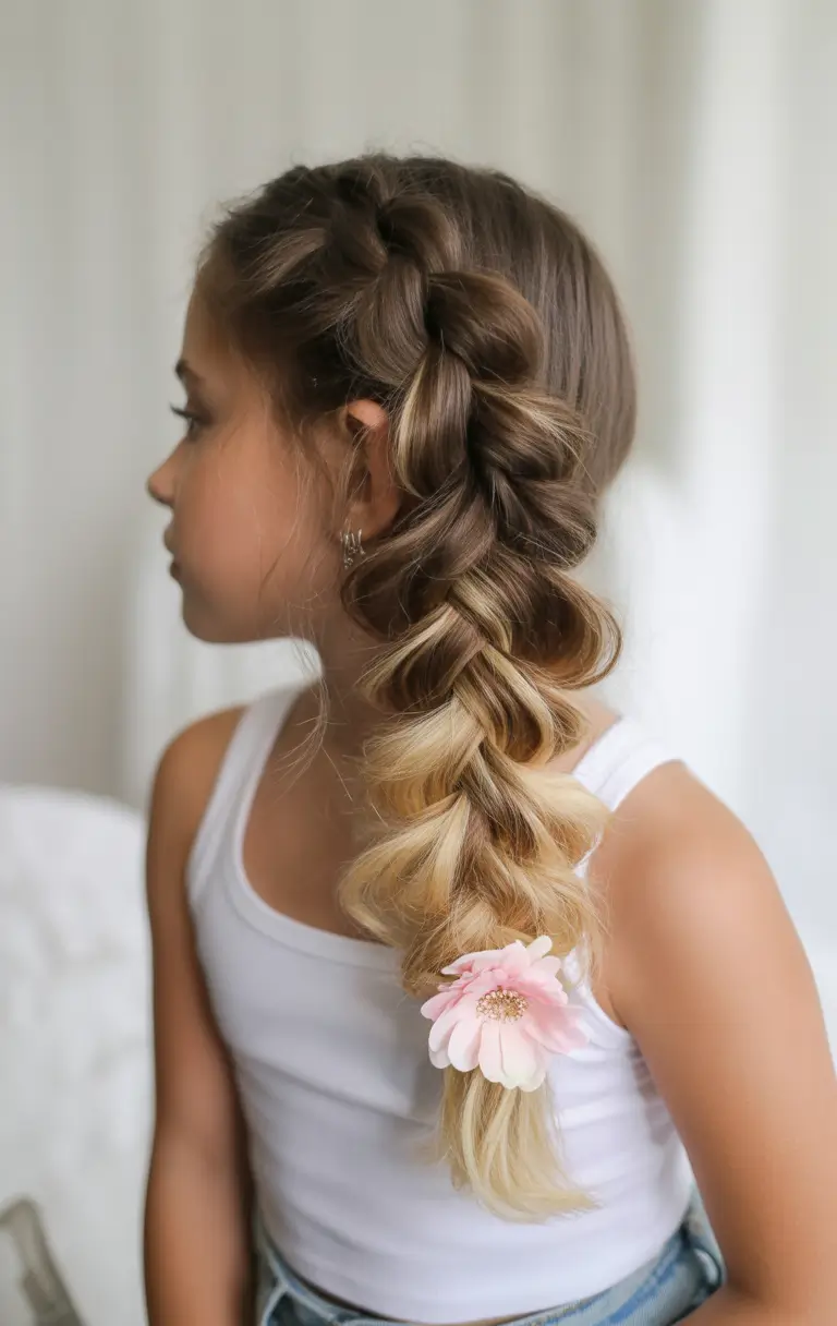 Cute Summer Hairstyles Teen Girls Will Love - 2025 Thick Side Braid with Floral Detail