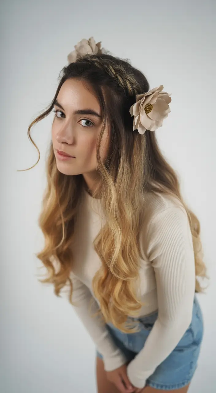 Cute Summer Hairstyles Teen Girls Will Love - 2025 Festival-Ready Braided Crown with Oversized Flowers
