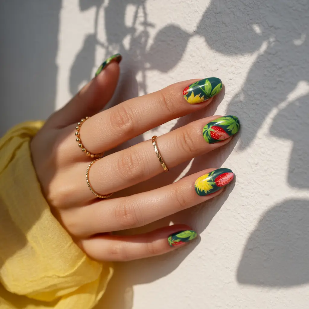 cute summer nails 2025 Matte Strawberries & Tropics