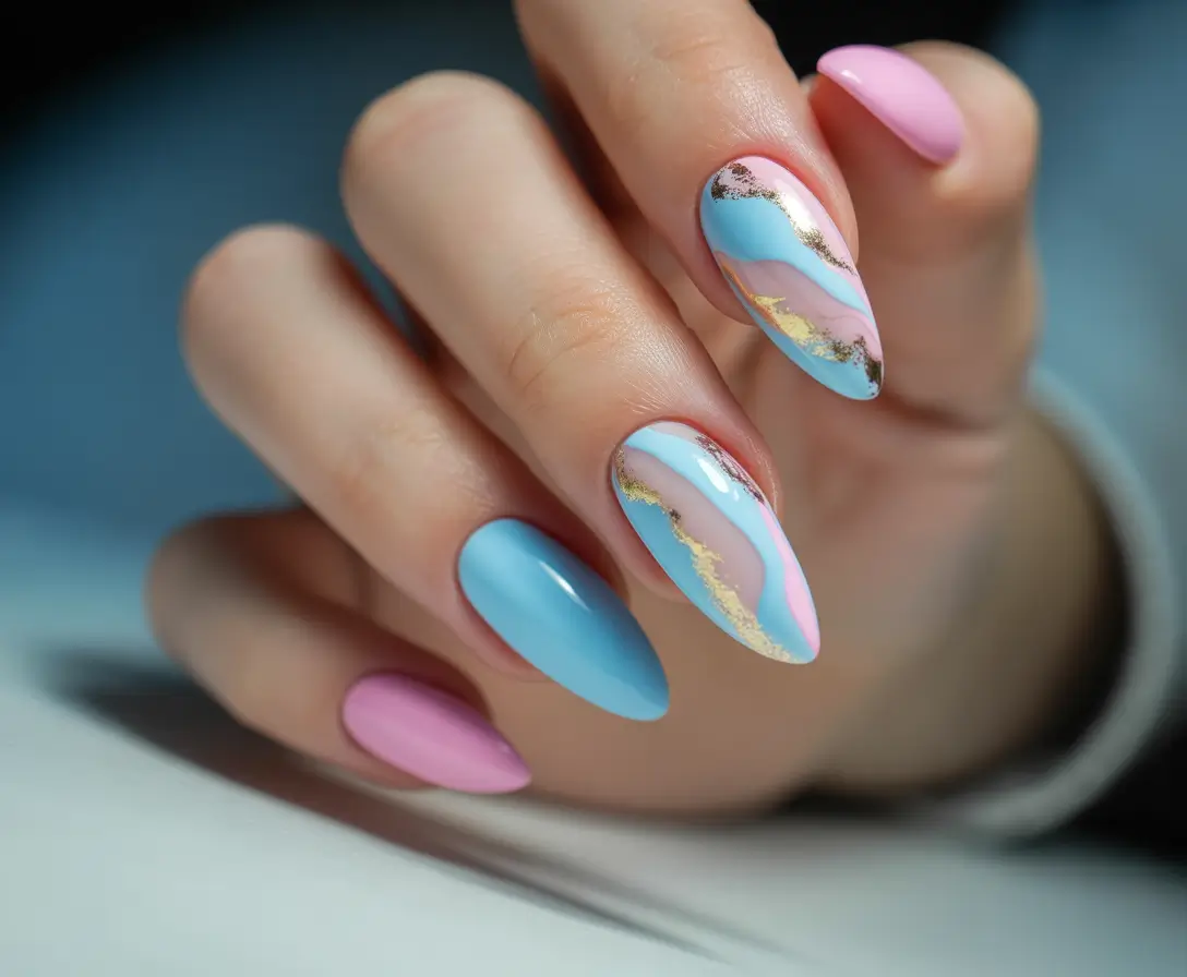 cute summer nails 2025 Cotton Candy Marble Luxe