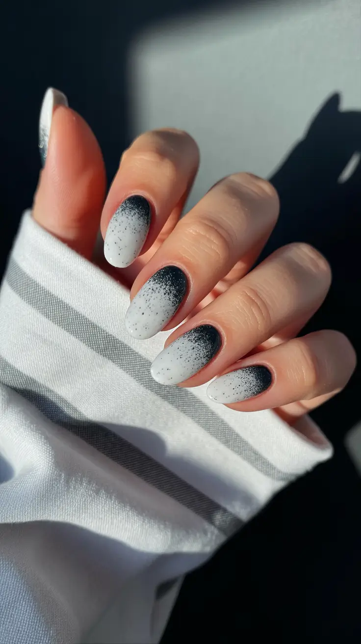 cute summer nails 2025 Monochrome Speckled Chic