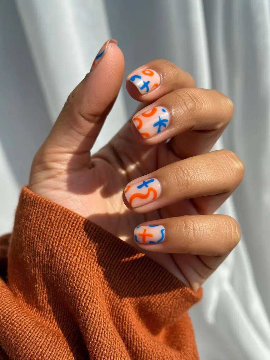 cute summer nails 2025 Playful Lines & Vacation Scribbles