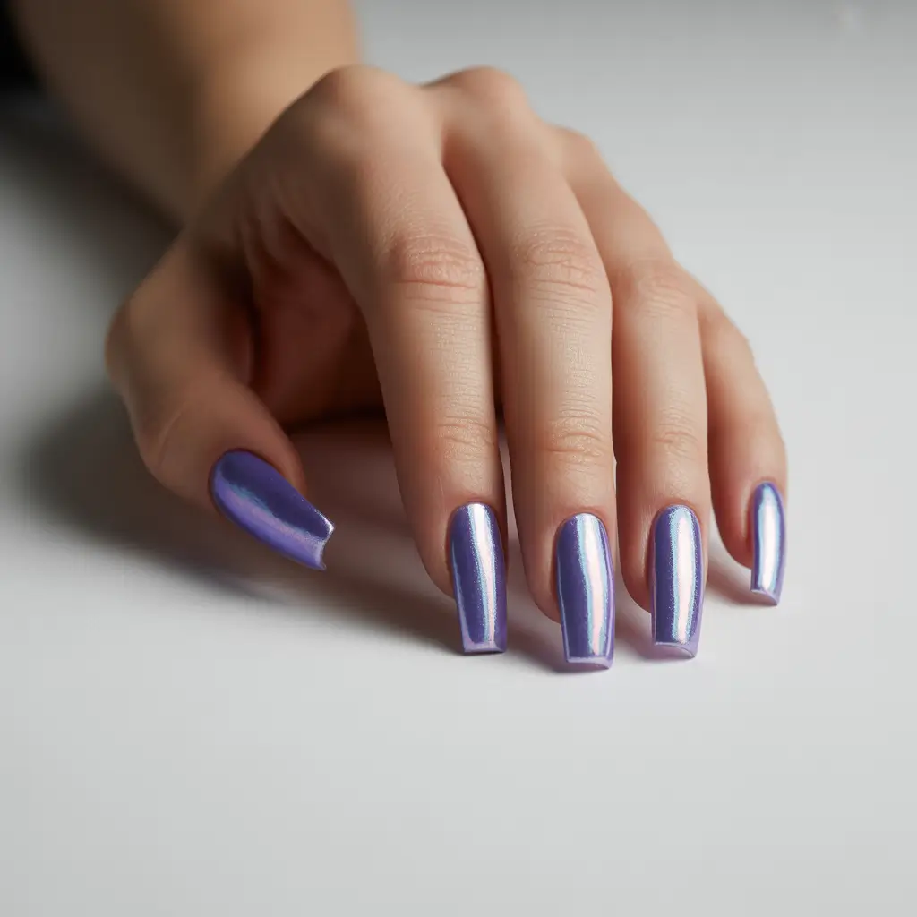 cute summer nails ideas 2025 Galactic Chrome for Electric Nights