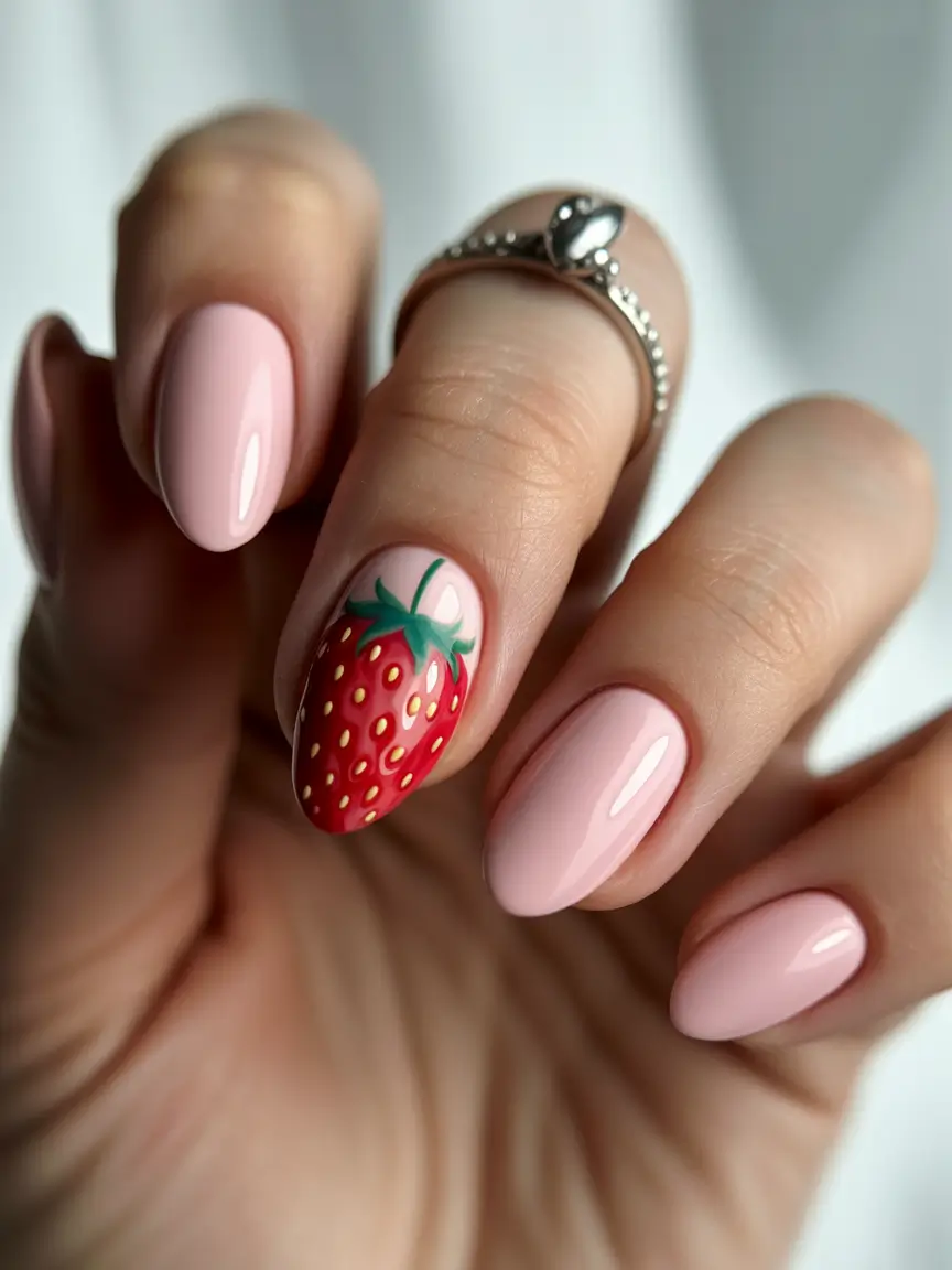 cute summer nails ideas 2025 Strawberry Sweetheart Nails