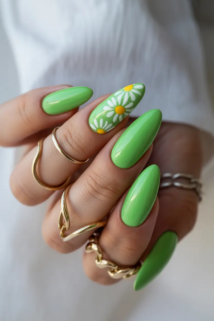 cute summer nails ideas 2025 Fresh Picked Daisy Greens