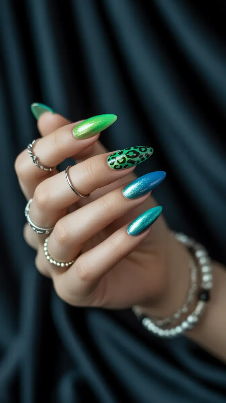 cute summer nails ideas 2025 Leopard Heat Meets Ocean Cool