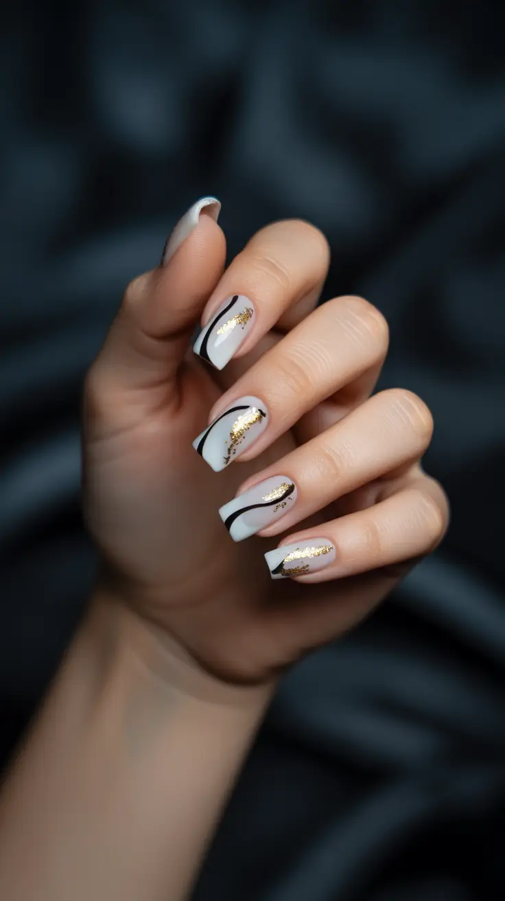 cute summer nails ideas 2025 Modern Glam in Monochrome
