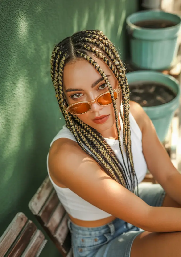 Easy Swimming Hairstyles - Summer 2025 Ideas+Golden Box Braids with Dark Roots