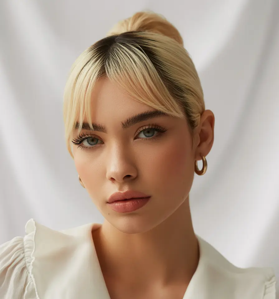 Easy Swimming Hairstyles - Summer 2025 Ideas Polished Bun with Wispy Curtain Bangs