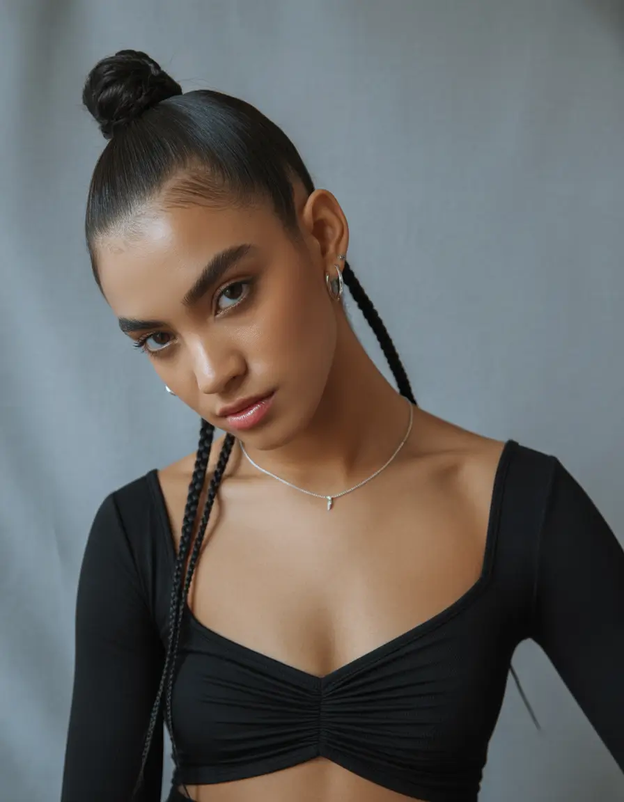 Easy Swimming Hairstyles - Summer 2025 Ideas Sculpted High Braided Bun with Streamlined Ends