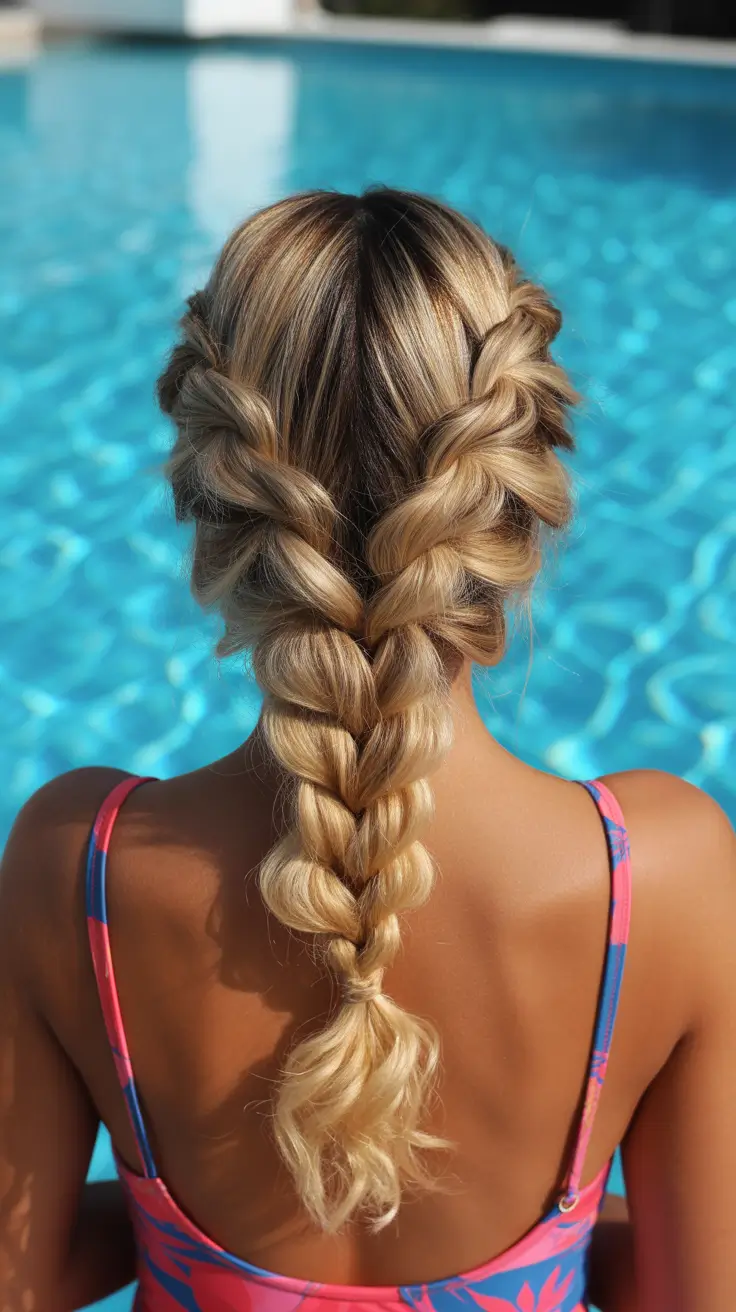 Easy Swimming Hairstyles - Summer 2025 Ideas+Double Braided Low Plaits