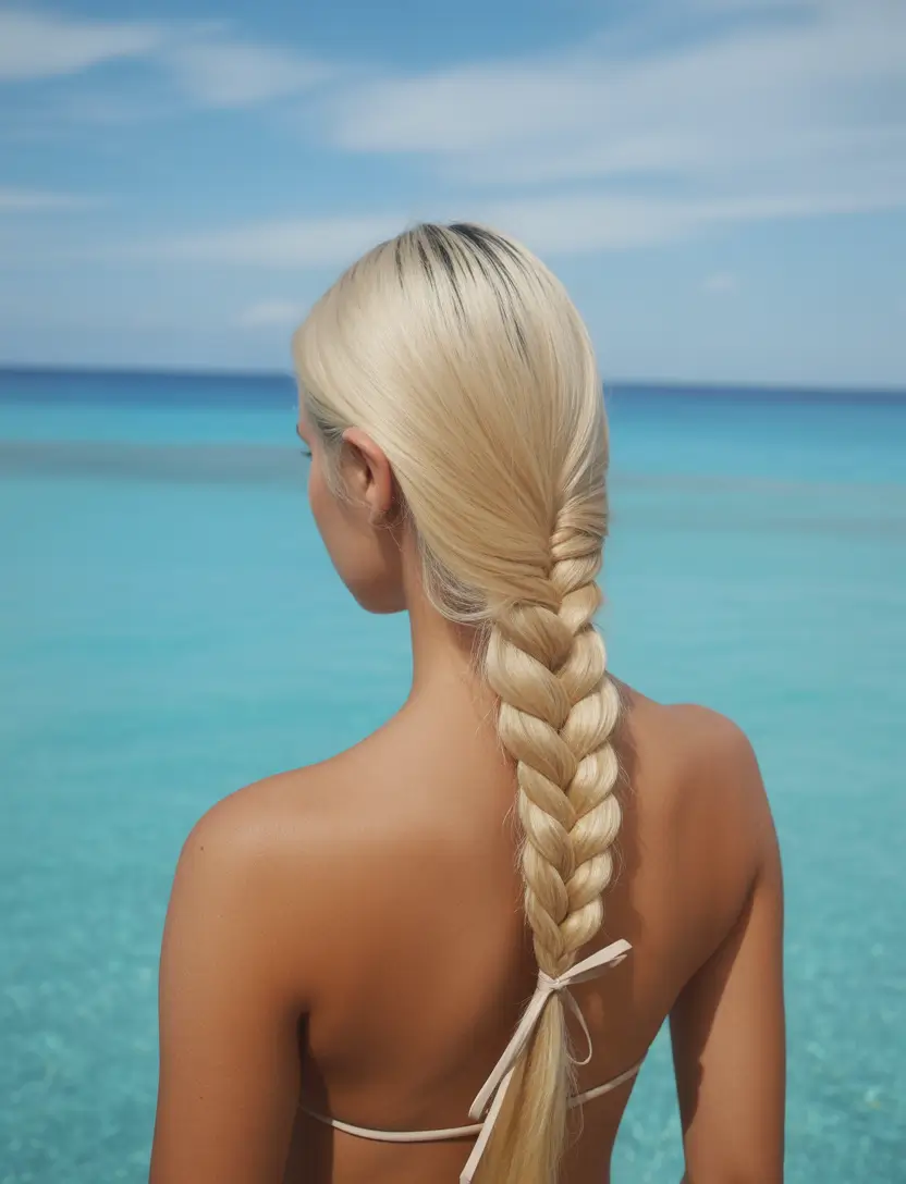Easy Swimming Hairstyles - Summer 2025 Ideas+Clean Low Braid with Beachside Tie