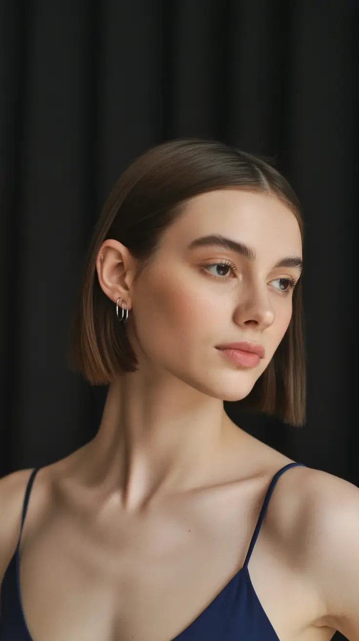 Fresh Inspiration Short Summer Haircut 2025 Minimalist Blunt Bob with Clean Center Part