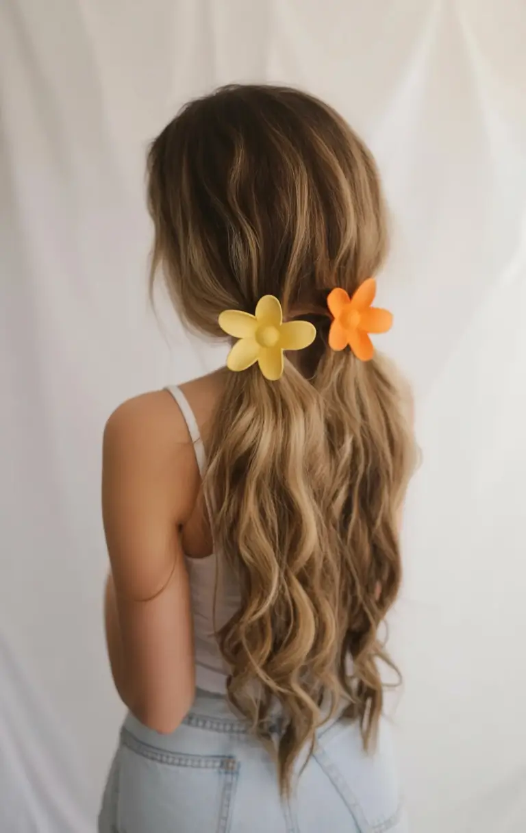 june hairstyles ideas 2025 Flower Power Waves with Playful Clips