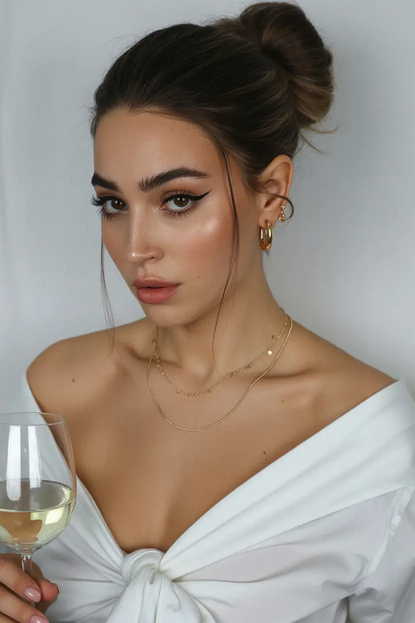 june hairstyles ideas 2025 Evening French Twist with Cat-Eye Drama